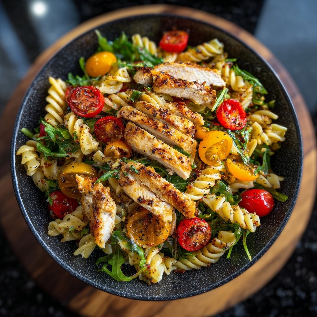 Mediterraner Nudelsalat Mit Hähnchenstreifen