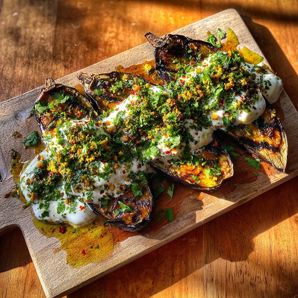 Gegrillte Auberginen Mit Kräuterjoghurt