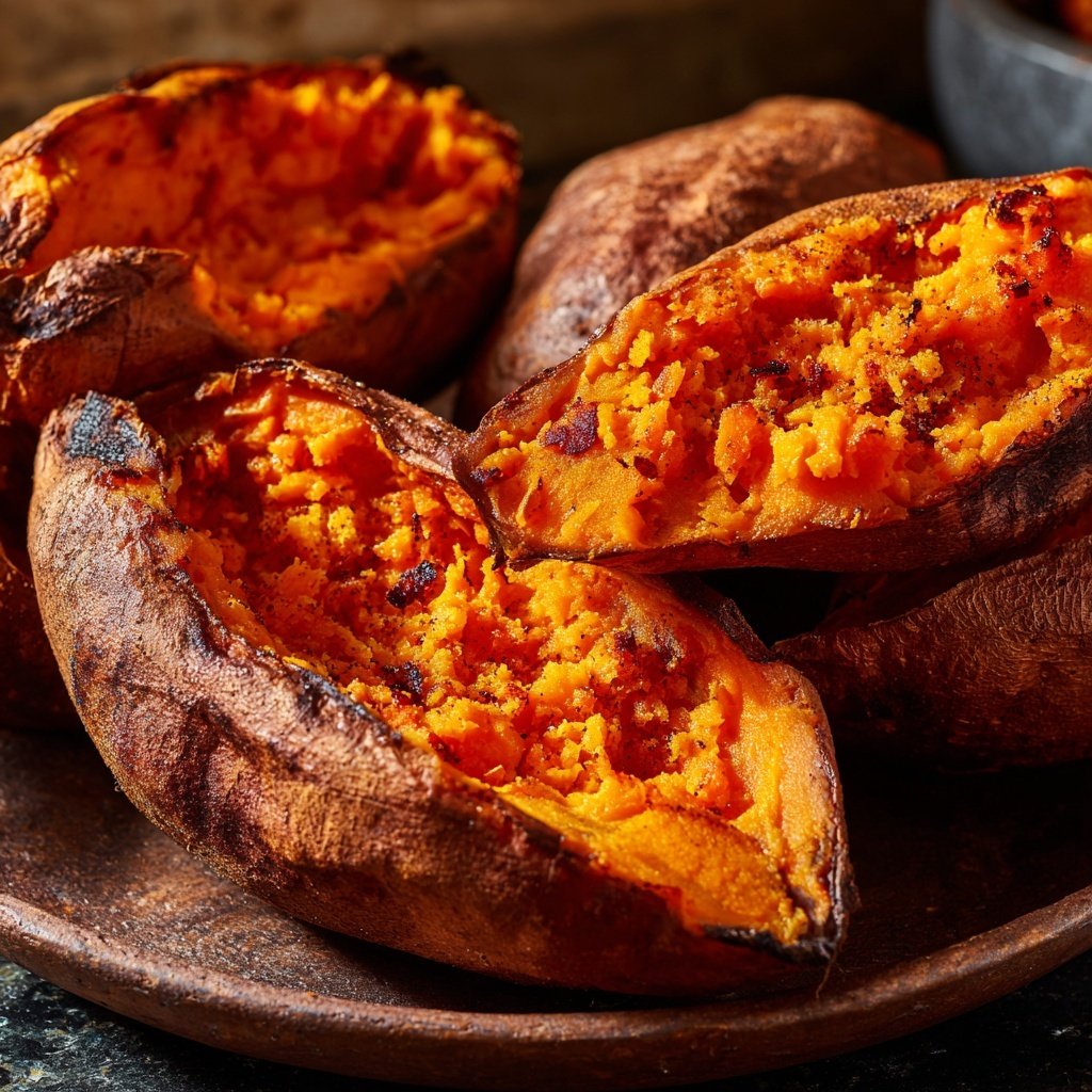 Mittagessen mit gebackenen Süßkartoffeln